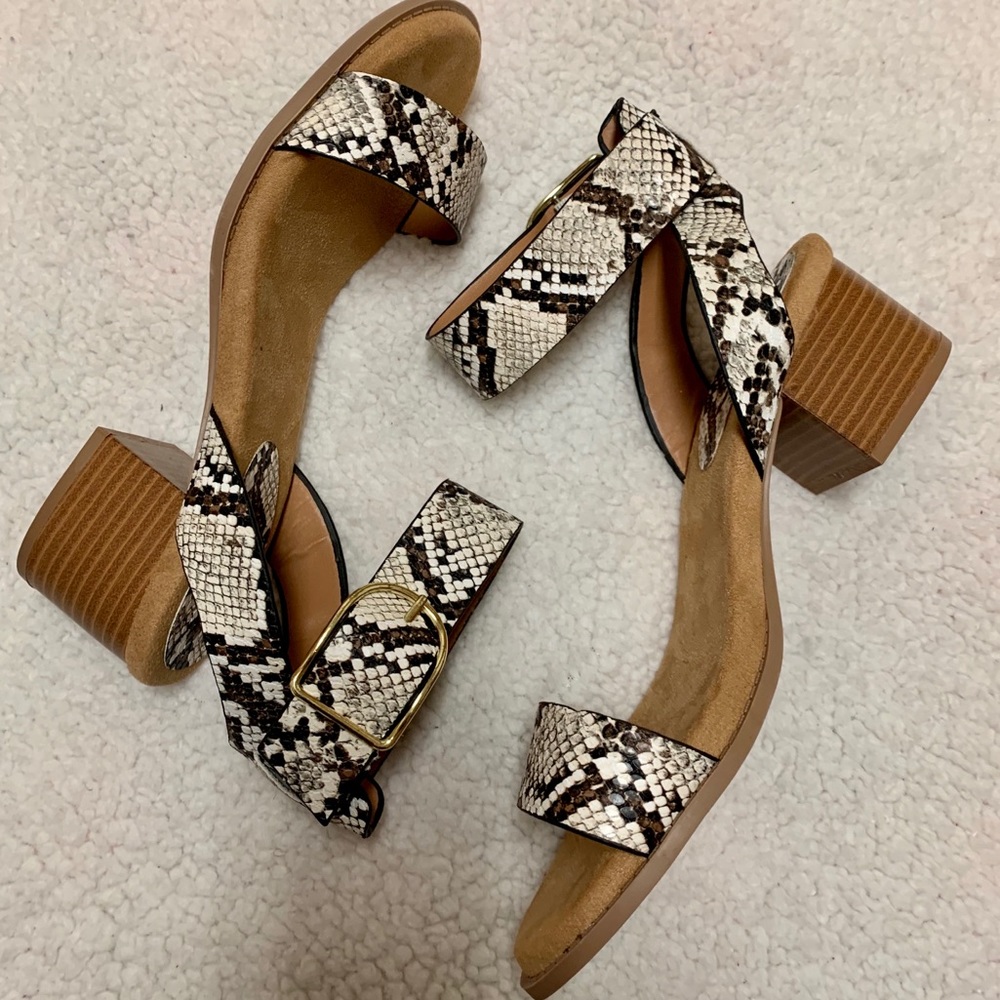 Snakeskin Print Single Ankle Buckle Heeled Sandal